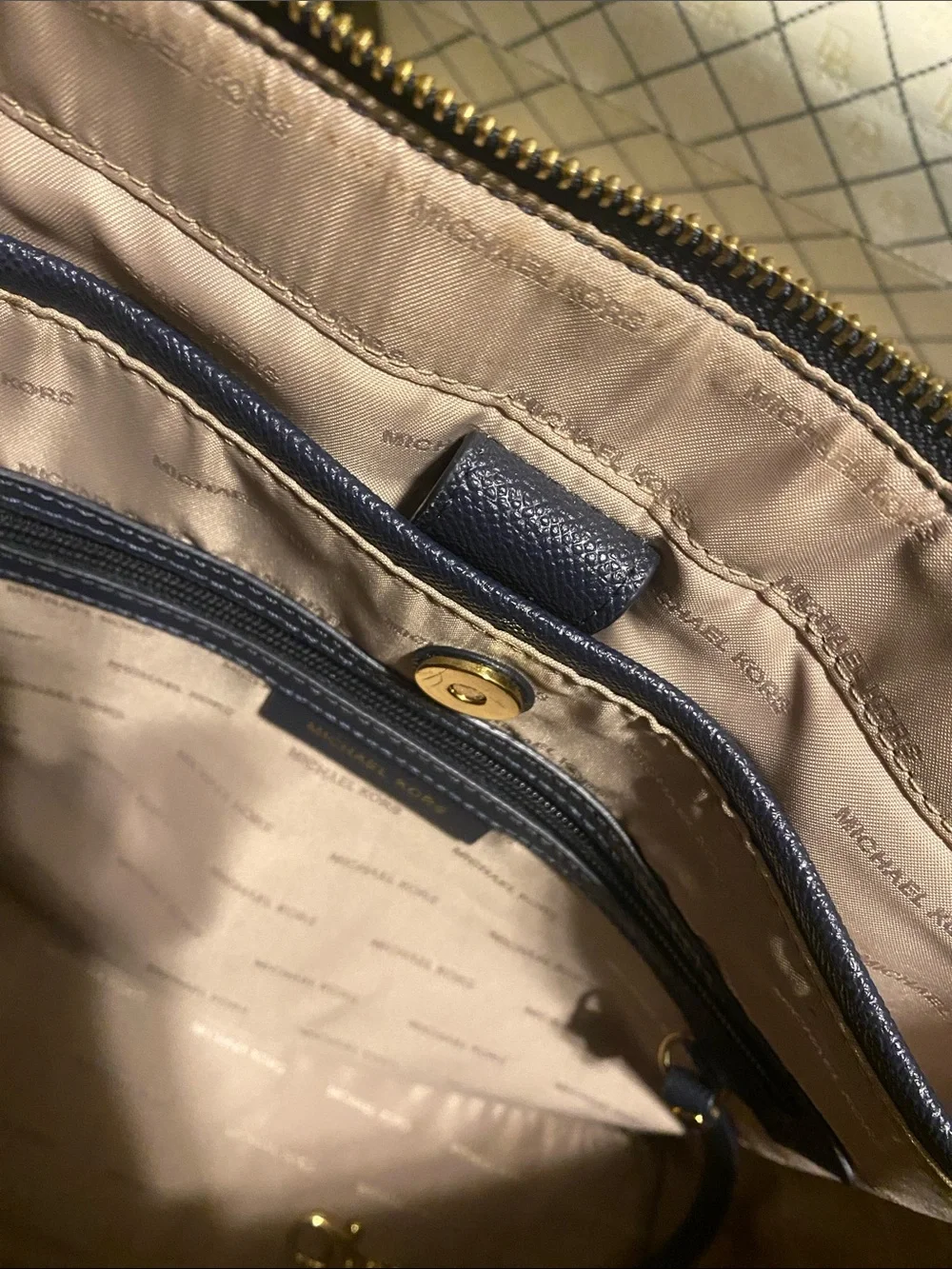 Michael Kors Dark Navy Saffiano Tote with Gold Hardware